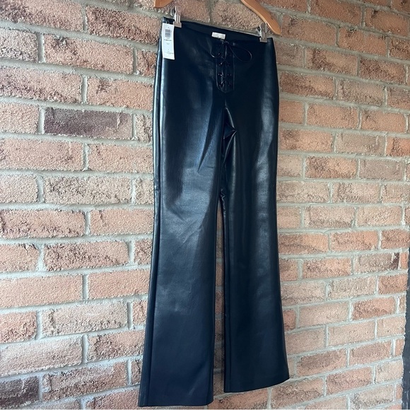 WIFRED | Black boxer style front tie high waisted Aritzia vegan leather pants - Picture 6 of 16
